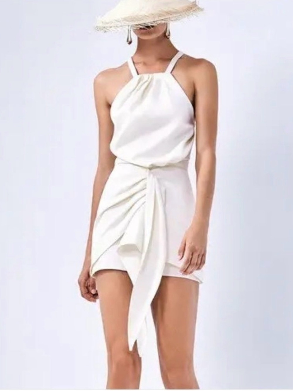 🌺 Alexis Adriena Gathered Halter Backless Mini Ivory Dress